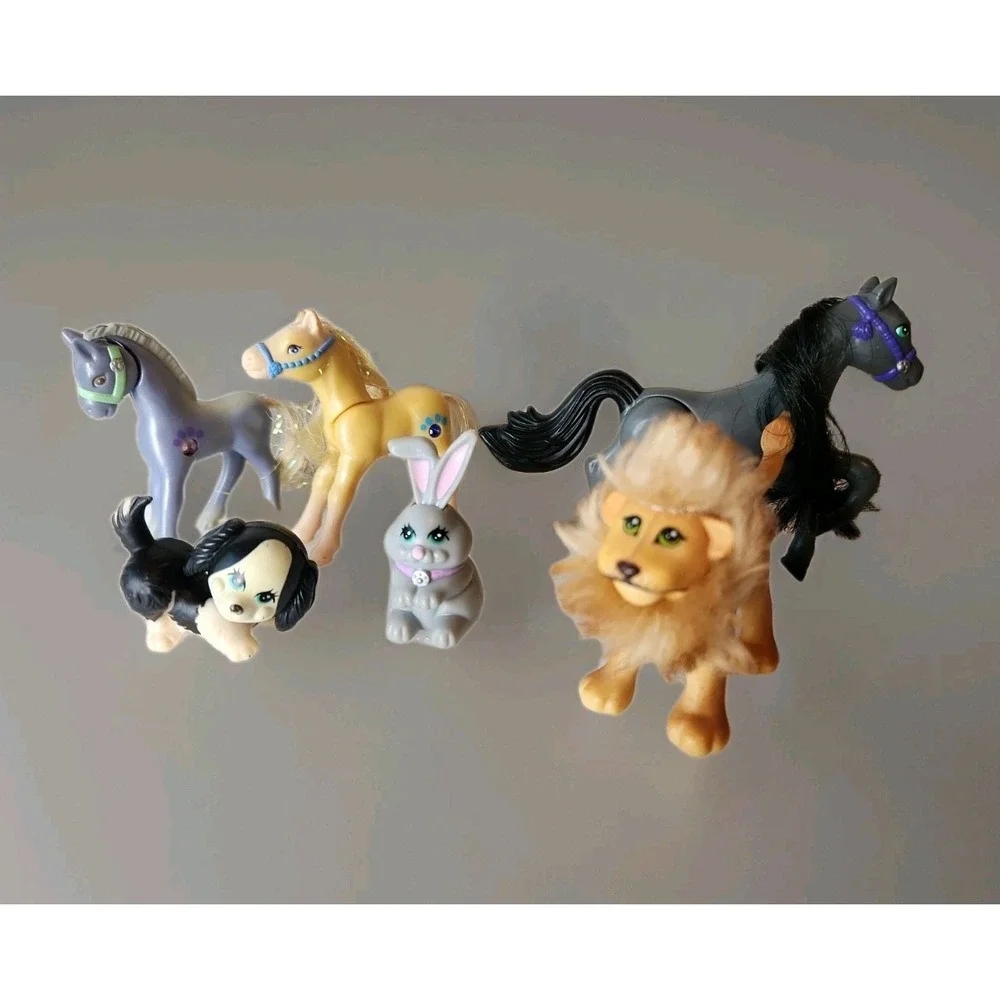 Vintage Kenner 1990s Littlest Pet Shop Ponies-3, Male Lion, Gray Bunny, & Puppy